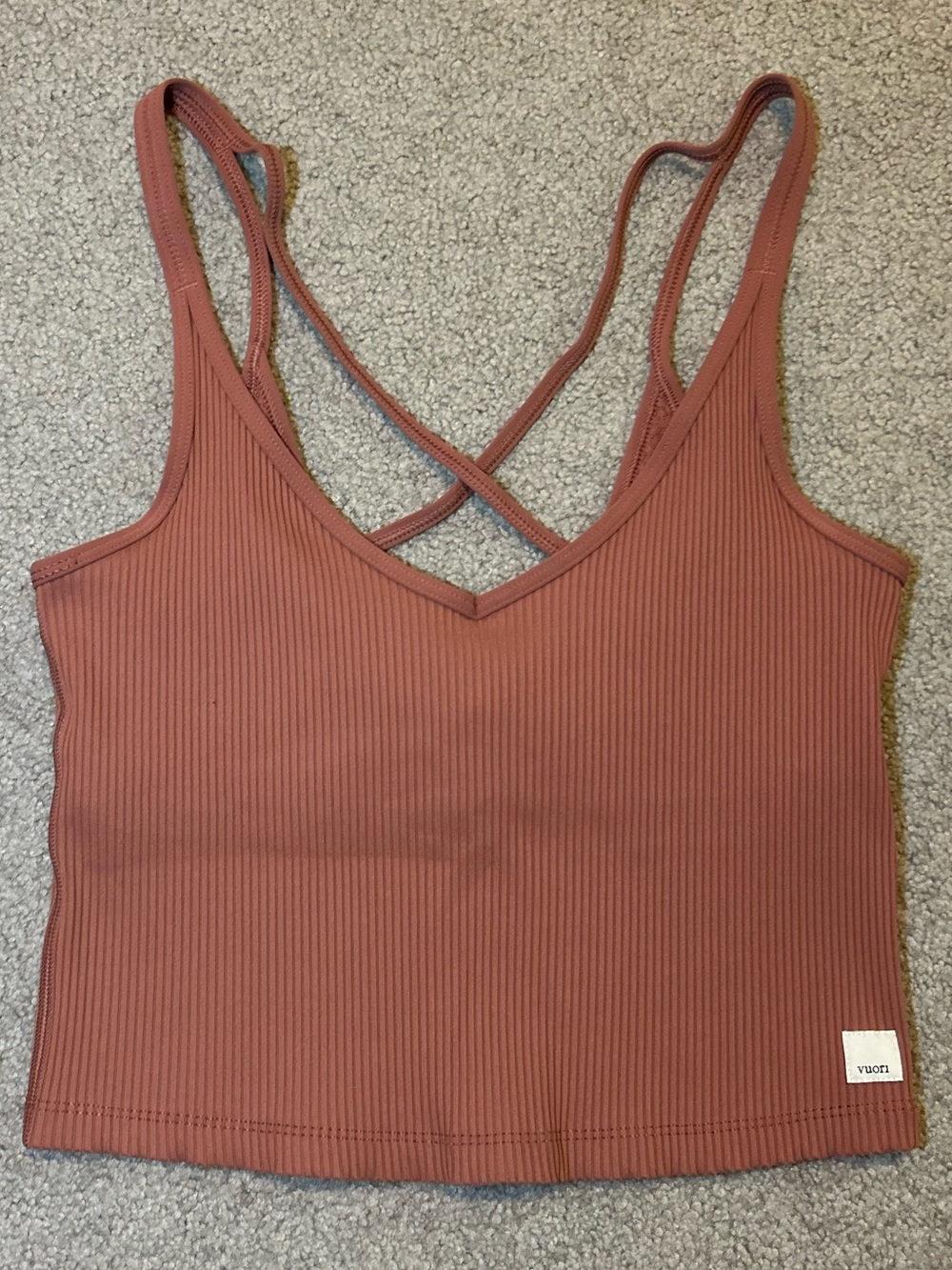 Vuori Ribbed Crossback Tank Top in Terracotta